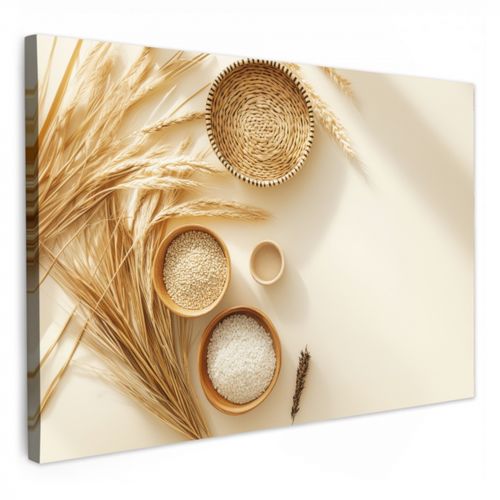 Canvas schilderij - Granen - Hout - Kom - Beige