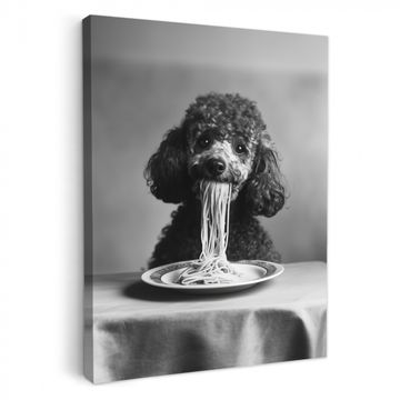 Canvas schilderij - Poedel - Hond - Zwart - Wit - Schattig - Pasta