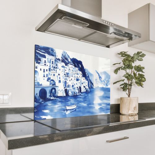 Spatscherm Aluminium - Dorp - Rotswand - Roeiboot - Water
