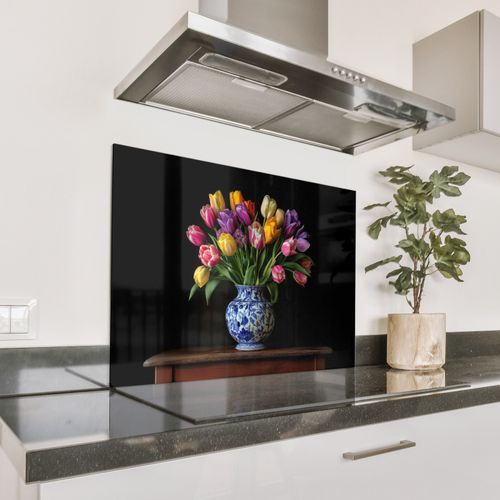 Spatscherm Aluminium - Tulpen - Kleuren - Hout - Vaas