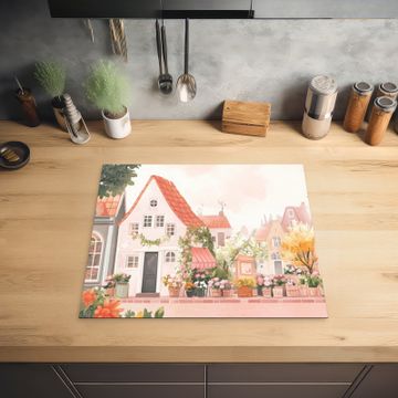 Inductie beschermer - Bloemen - Huizen - Dorp