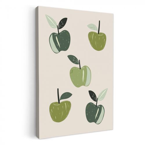 Canvas schilderij - Appels - Groen - Illustratie - Bladeren