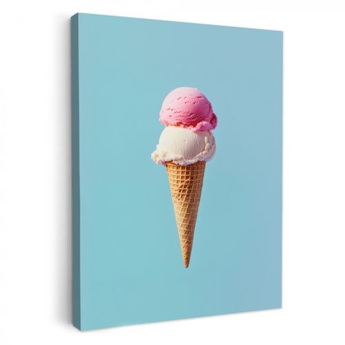 Canvas schilderij - Bolletjes - Schepijs - Hoorntje - Blauw