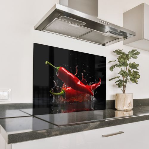 Spatscherm Aluminium - Peper - Rood - Zwart - Water - Groente
