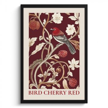 Poster met lijst - Vogel - Bordeaux - Bloemen - Bessen