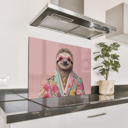Spatscherm Aluminium - Luiaard - Bloemenprint - Bril - Roze