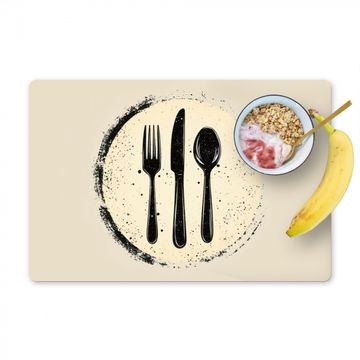 Placemat vinyl - Zwart - Bestek - Rondje