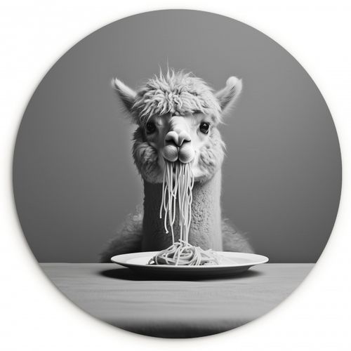 Muurcirkel - Alpaca - Pasta - Zwart - Wit - Grappig - Dieren