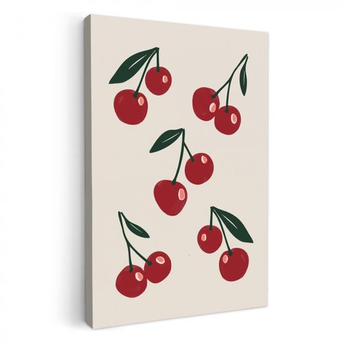 Canvas schilderij - Kersen - Blaadjes - Rood