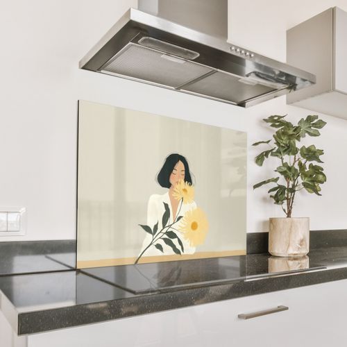Spatscherm Aluminium - Vrouw - Bloem - Geel - Minimalistisch
