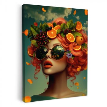 Canvas schilderij - Vrouw - Sinaasappel - Bessen - Oranje