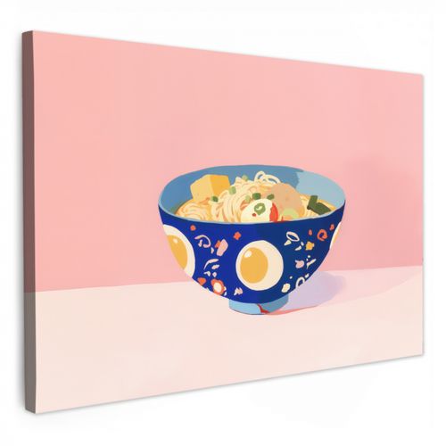 Canvas schilderij - Noodles - Kom - Blauw - Illustratie