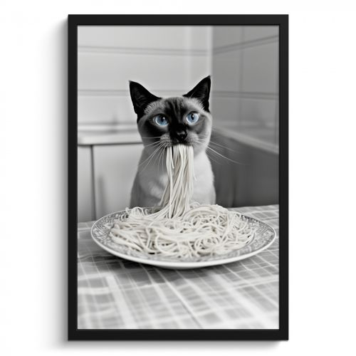 Poster met lijst - Kat - Siamees - Zwart Wit - Schattig - Dieren