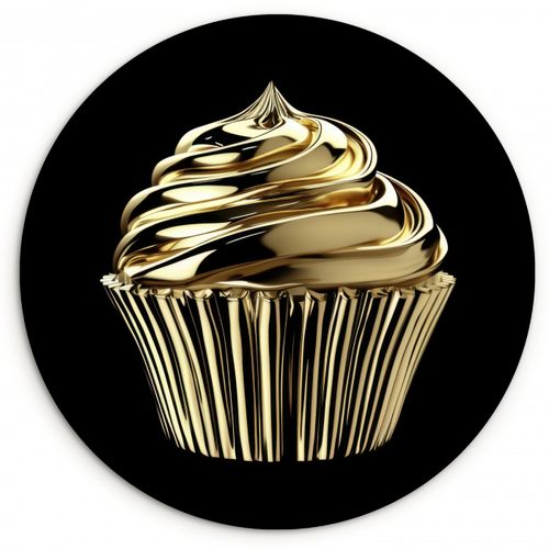 Muurcirkel - Cupcake - Eten - Goud - Zwart