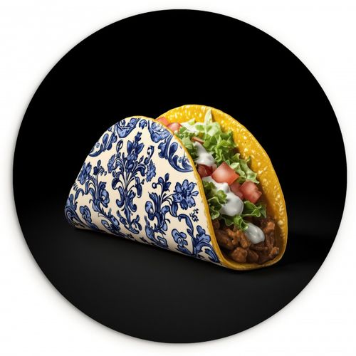 Muurcirkel - Taco - Vlees - Salade - Delftsblauw - Motief