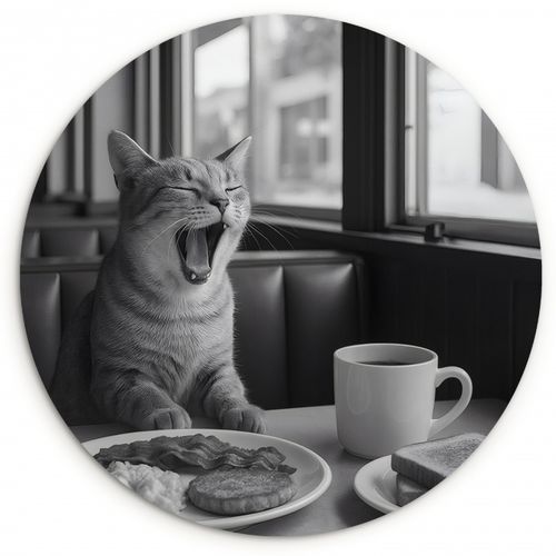 Muurcirkel - Kat - Koffie - Brood - Zwart