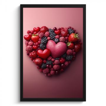 Poster met lijst - Fruit - Hartjes - Aardbeien - Frambozen - Bosbessen