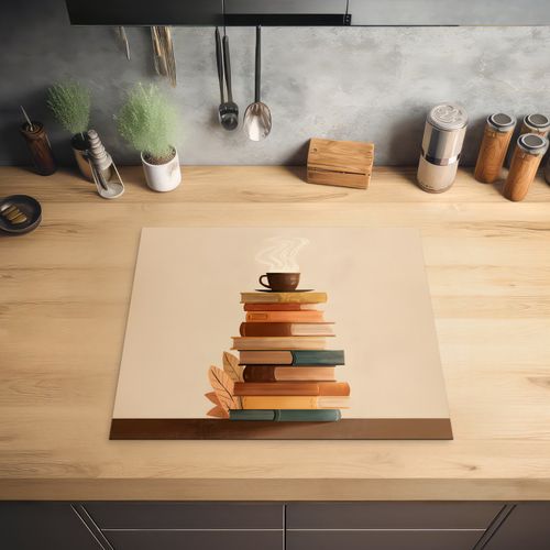 Inductie beschermer - Boeken - Toren - Koffie - Beige