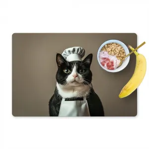 Placemat vinyl - Kat - Kokskleding - Zwart - Wit