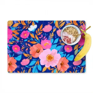 Placemat vinyl - Bloemen - Blauw - Roze
