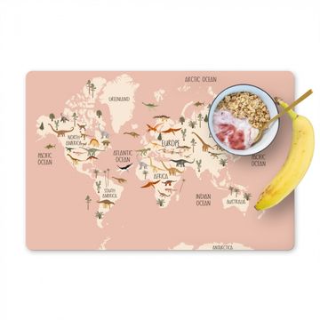 Placemat vinyl - Wereldkaart - Kinderkamer - Dino's - Meisjes - Kinderen - Roze