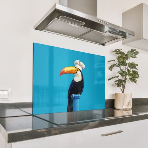 Spatscherm Aluminium - Tucan - Sokkel - Vogel - Koksmuts