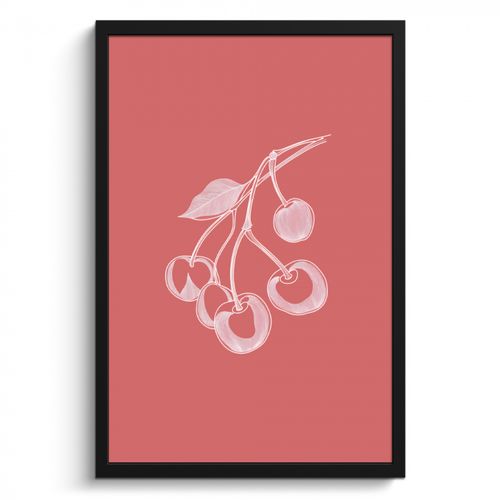 Poster met lijst - Lijnillustratie - Kersen - Tak - Wit