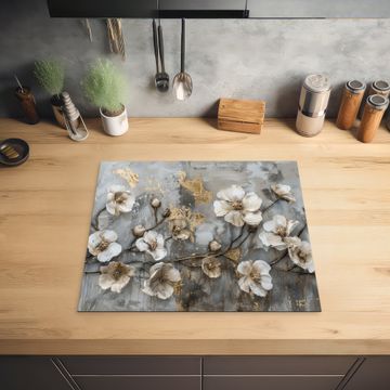 Inductie beschermer - Bloemen - Wit - Grijs - Goud - Luxe