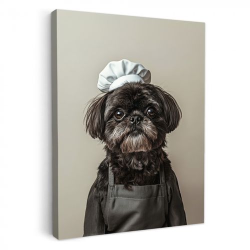 Canvas schilderij - Kokskleding - Zwart - Hondje