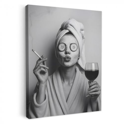 Canvas schilderij - Vrouw - Masker - Wijn - Sigaret