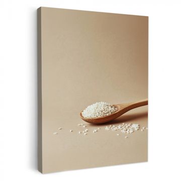 Canvas schilderij - Lepel - Rijst - Hout - Beige