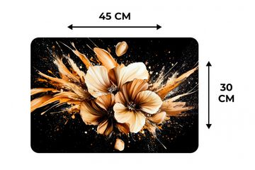 Placemat vinyl - Bloemen - Goud - Graffiti - Zwart - Abstract