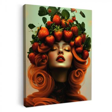 Canvas schilderij - Vrouw - Aardbeien - Kroon