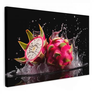 Canvas schilderij - Drakenfruit - Zwart - Water - Vrucht - Fruit