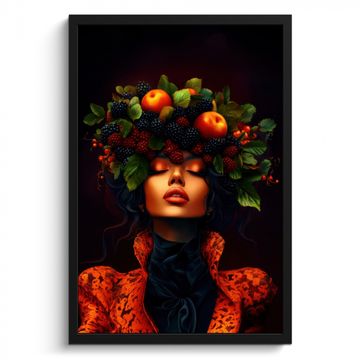 Poster met lijst - Vrouw - Zwart - Bessen - Bramen - Appels