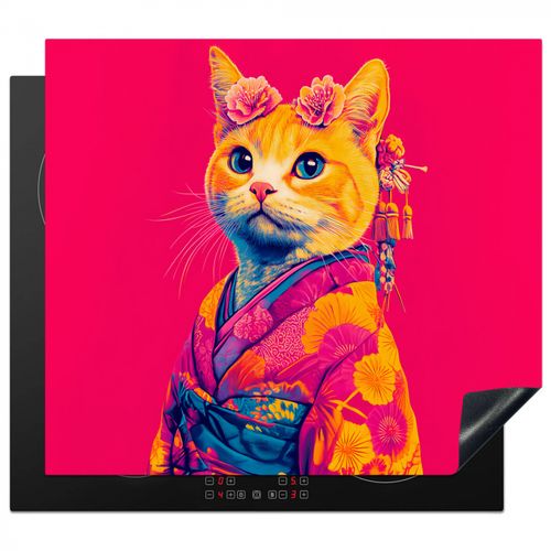 Inductie beschermer - Kat - Kimono - Bloemen - Roze