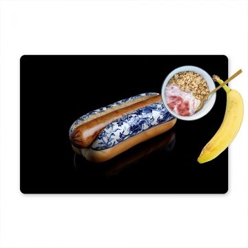 Placemat vinyl - Hotdog - Porselein - Delfts blauw - Eten