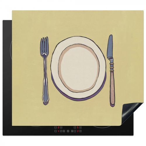 Inductie beschermer - Illustratie - Bord - Bestek - Beige