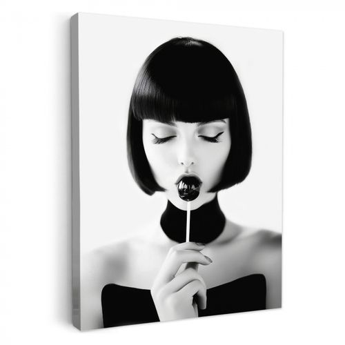 Canvas schilderij - Vrouw - Lolly - Zwart - Wit