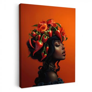 Canvas schilderij - Vrouw - Chilipepers - Pepers - Bloemen