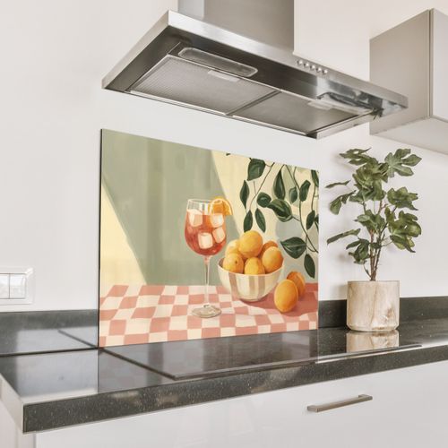 Spatscherm Aluminium - Citroenen - Glas - Tafelkleed - Geblokt