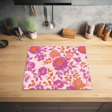 Inductie beschermer - Bloemenpatroon - Roze - Oranje - Bloemen