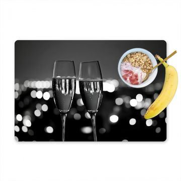 Placemat vinyl - Bubbels - Proosten - Champagneglazen - Stadslichten