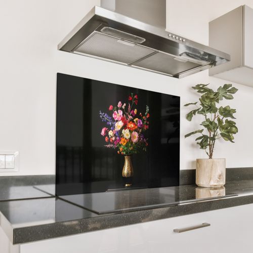 Spatscherm Aluminium - Kleurrijk - Boeket - Vaas - Goud