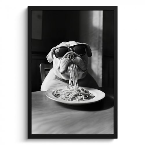 Poster met lijst - Hond - Bulldog - Pasta - Bril - Stoer - Dieren