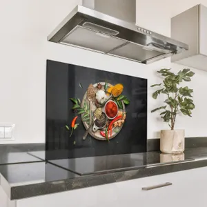 Spatscherm Aluminium - Kruidenmozaïek op Donker Canvas