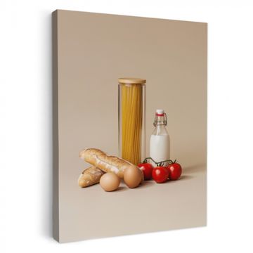 Canvas schilderij - Spaghetti - Melk - Tomaten - Eieren - Brood