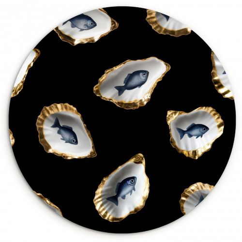 Muurcirkel - Oesters - Vissen - Blauw - Goud