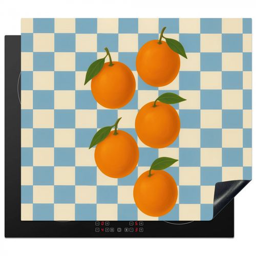Inductie beschermer - Sinaasappels - Blaadjes - Geblokt - Blauw