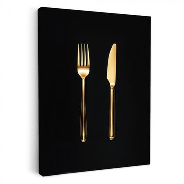 Canvas schilderij - Bestek - Goud - Mes - Vork